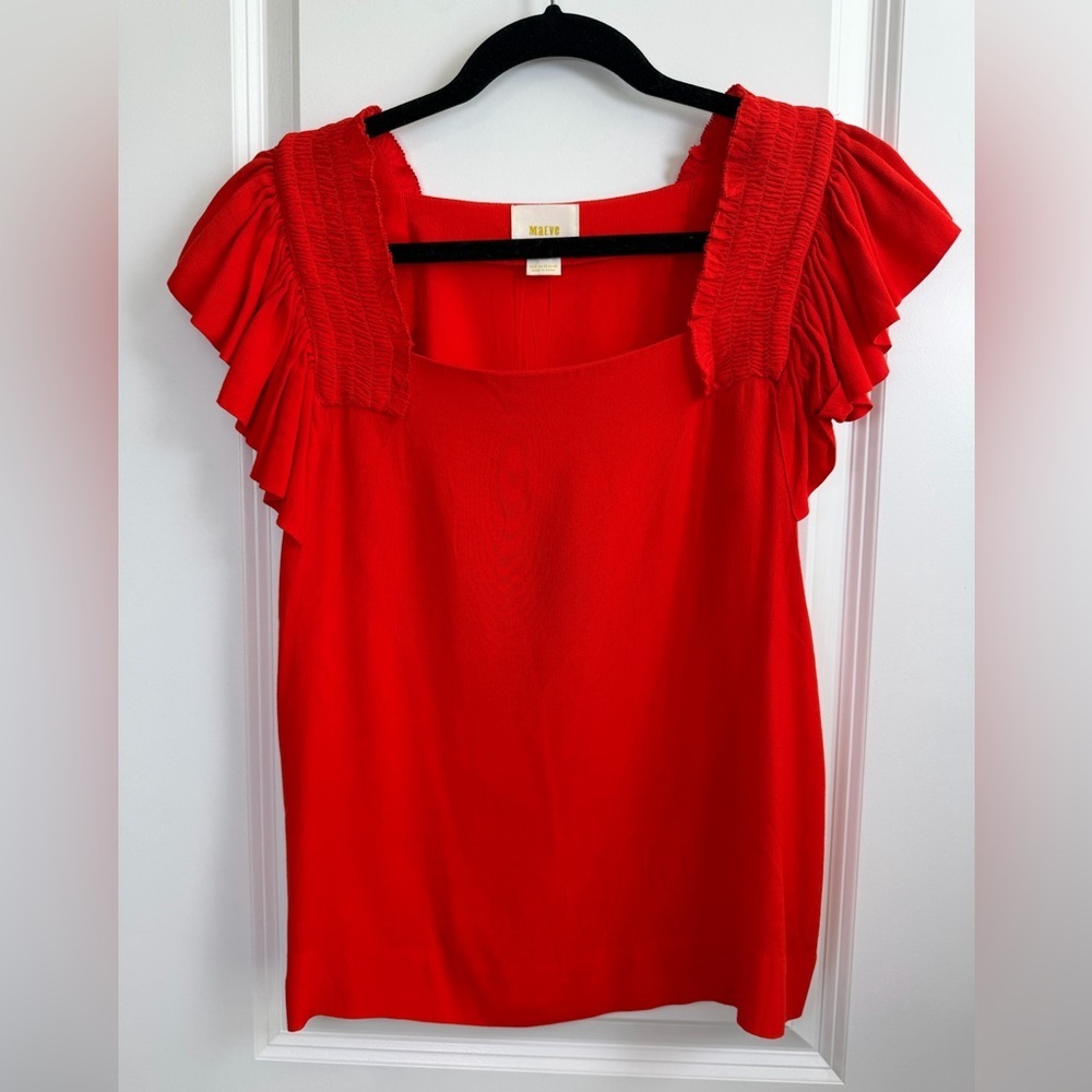 Maeve Anthropologie Red Ruffled Blouse